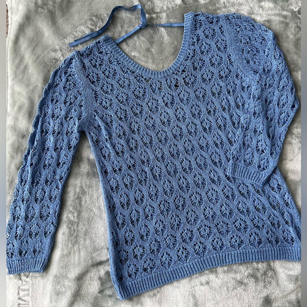 Light Blue Massimo Dutti Crochet Sweater